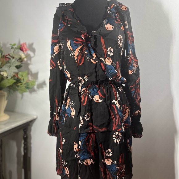 Joie Black and Blue Floral Long Sleeve Dress - Picture 3 of 4
